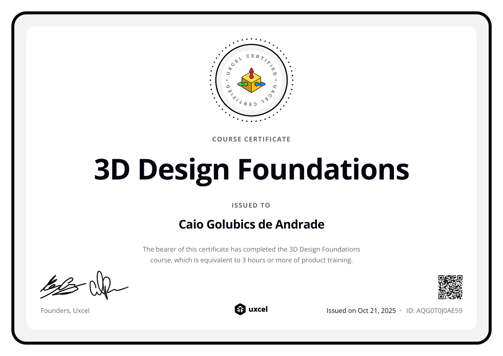 Caio Andrade's certificate